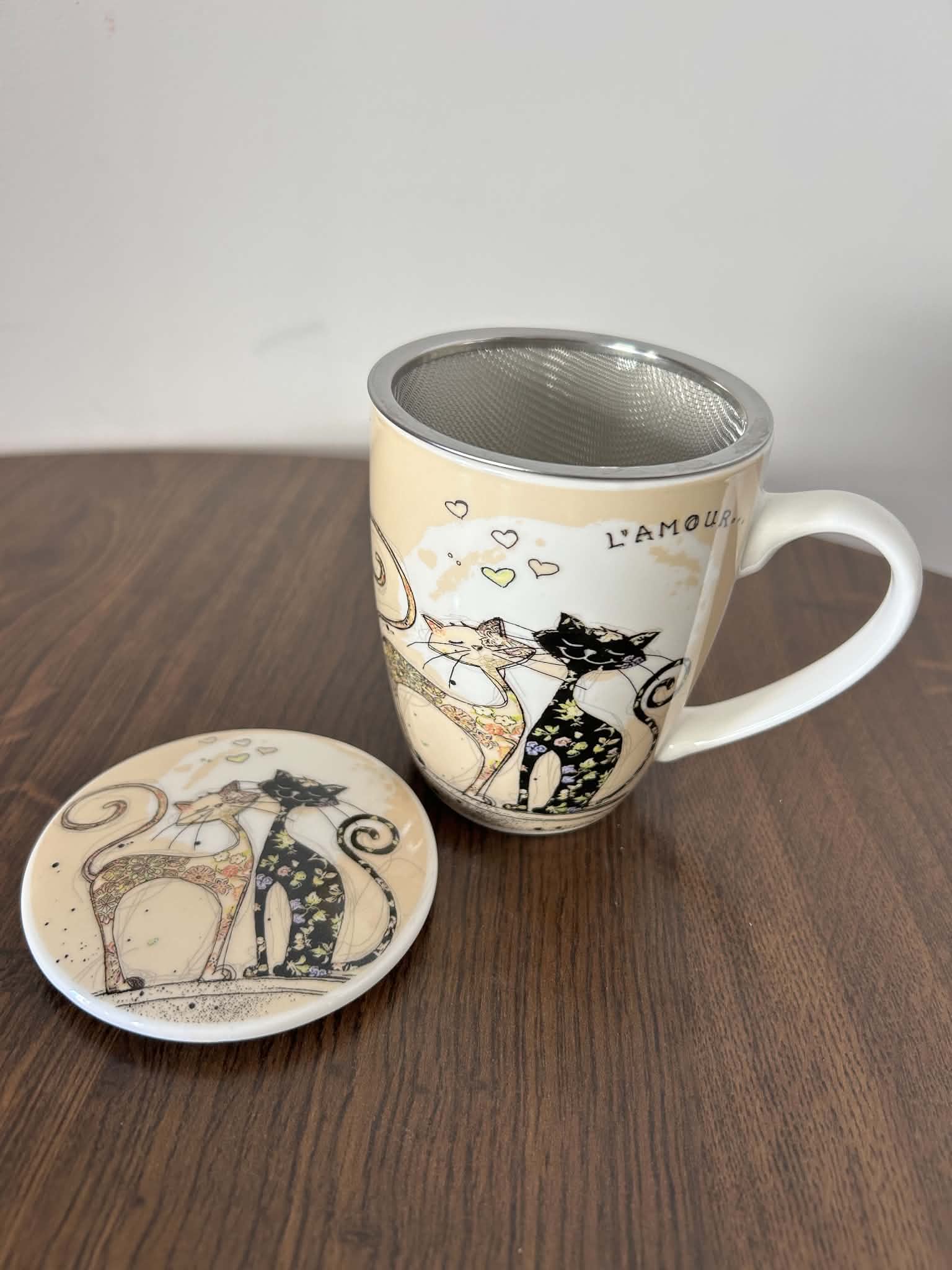 Kubek porcelanowy z zaparzaczem Zakochane kotki L’AMOUR